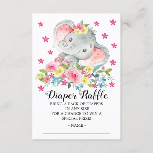 Baby Girl Elephant Shower Diaper Raffle Ticket Enclosure Card