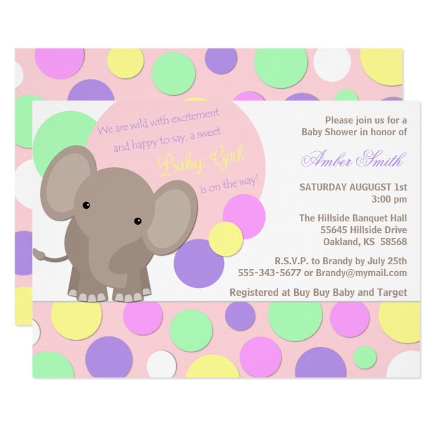 Baby Girl Elephant Shower Invitation