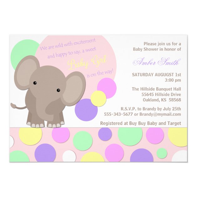 Baby Girl Elephant Shower Invitation