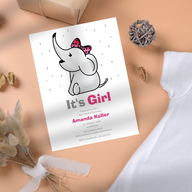 Baby Girl Elephant Shower Invitation (Creator Uploaded)