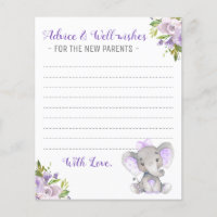 Baby Girl Elephant Shower New Parents Advice Cards