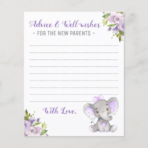 Baby Girl Elephant Shower New Parents Advice Cards