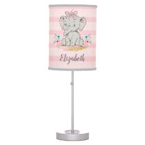Baby Girl Elephant Watercolor Nursery Lamp