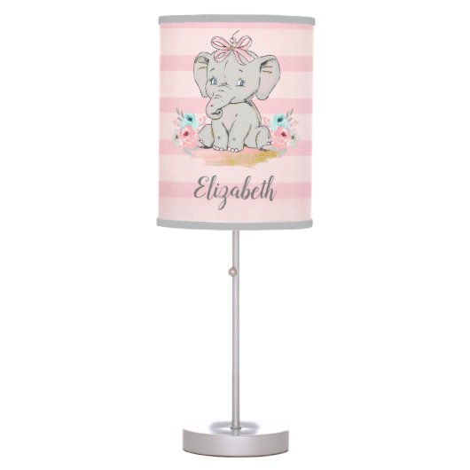 Baby Girl Elephant Watercolor Nursery Lamp (Front)