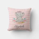 Baby Girl Elephant Watercolor Nursery Throw Pillow at Zazzle