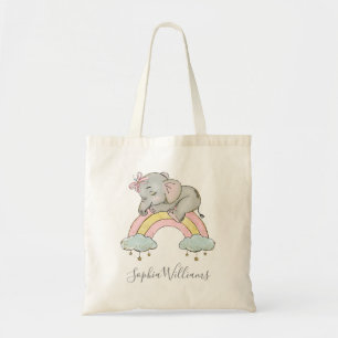 Baby Girl Elephant Watercolor Pink Customize Tote Bag