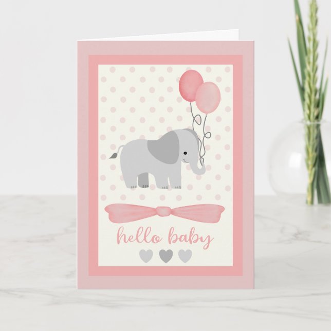 Baby Girl Elephant with Balloons Card (Front)