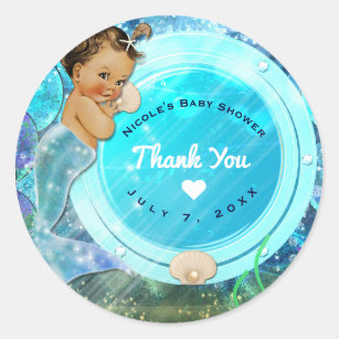 Baby Girl Enchanted Mermaid Baby Shower Party Classic Round Sticker