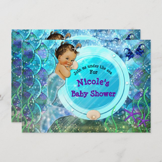 Baby Girl Enchanted Mermaid Baby Shower Party Invitation (Front/Back)
