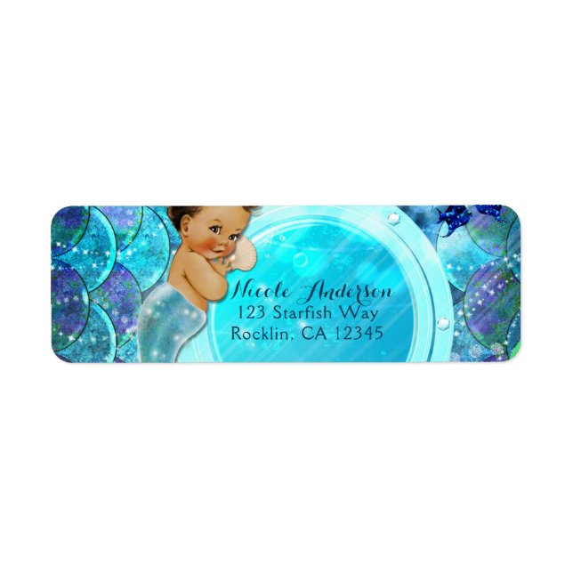 Baby Girl Enchanted Mermaid Baby Shower Party Label (Front)