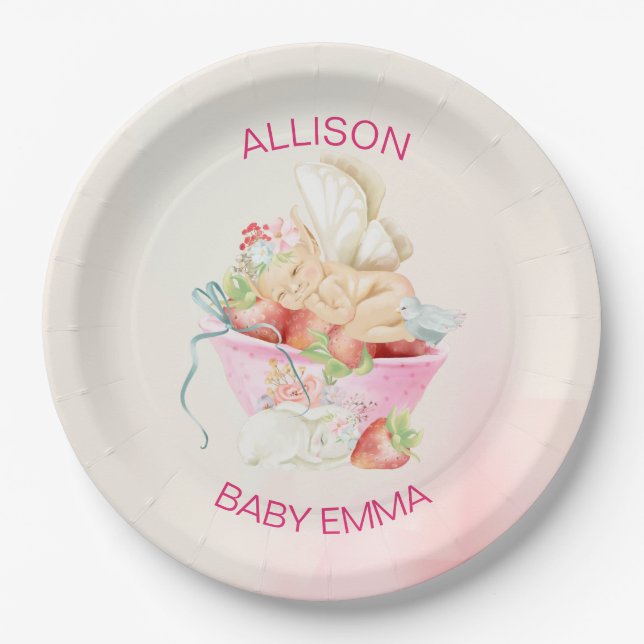 Baby Girl Fairy in Pink Baby Shower Paper Plates (Front)