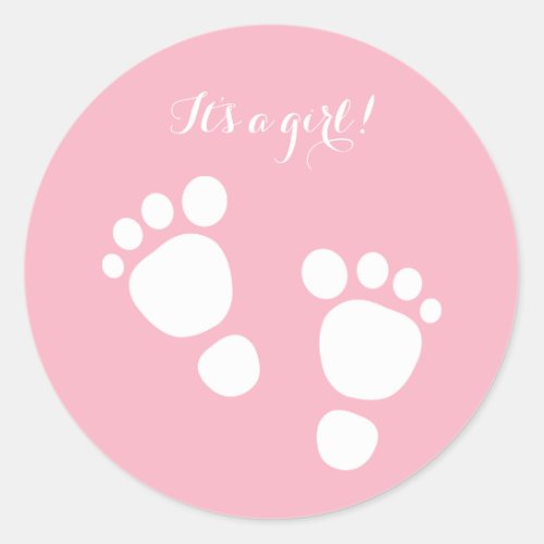 Baby girl feet white illustration its a girl classic round sticker