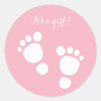 Baby girl feet white illustration it's a girl classic round sticker