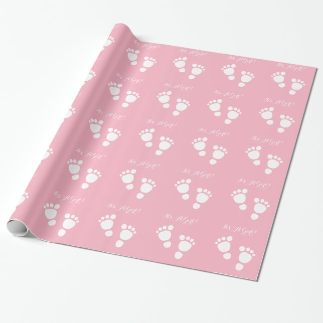 Baby girl feet white illustration it's a girl wrapping paper (Unrolled)
