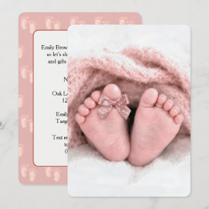 Baby Girl Feet with a Polka Dot Bow Invitation