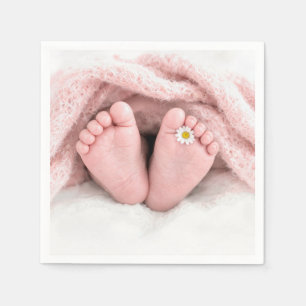 Baby Girl Feet with a White Daisy Napkins