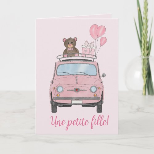 Baby Girl Fiat 500 French congratulations Card