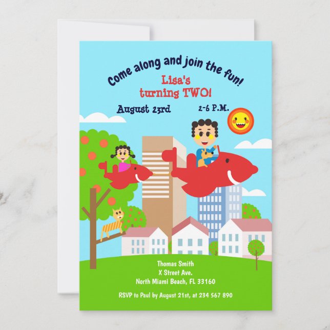 Baby girl fies with dad second birthday party  invitation (Front)