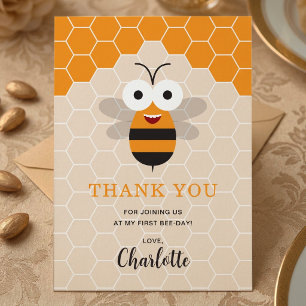 Baby Girl First 1st Bee Day Birthday Honeybee Thank You Card