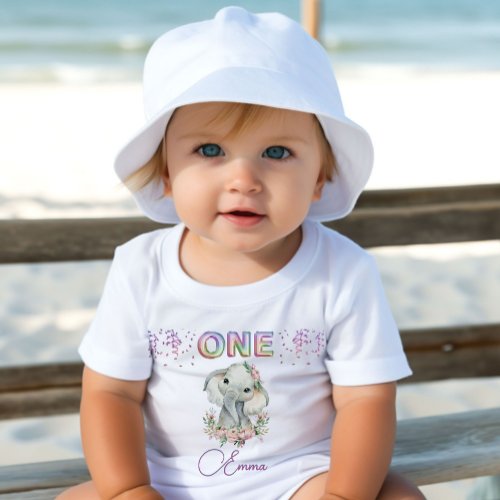 Baby Girl First Birthday Name Elephant Cute One    Baby T_Shirt