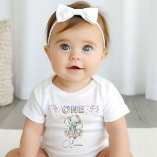 Baby Girl First Birthday Name Elephant Cute One    Bodysuit