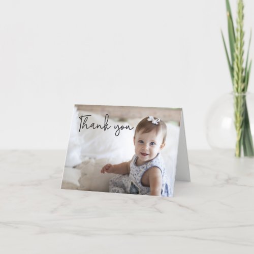 Baby Girl First Birthday Party Customizable photo Thank You Card