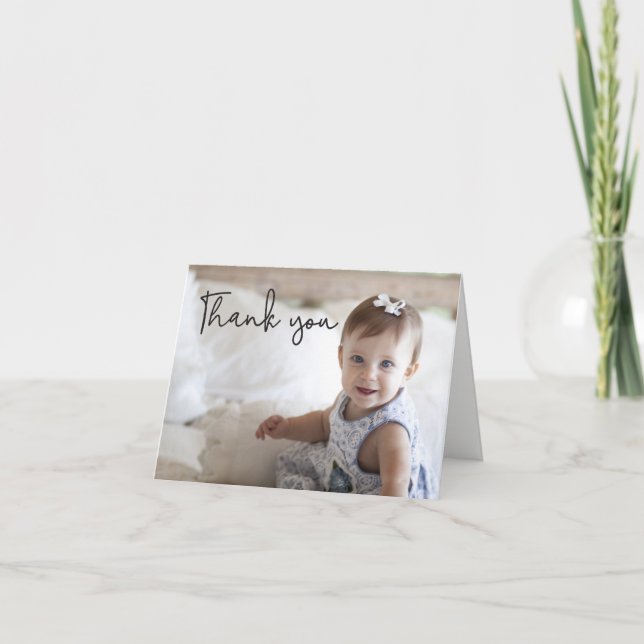 Baby Girl First Birthday Party Customizable photo Thank You Card (Front)