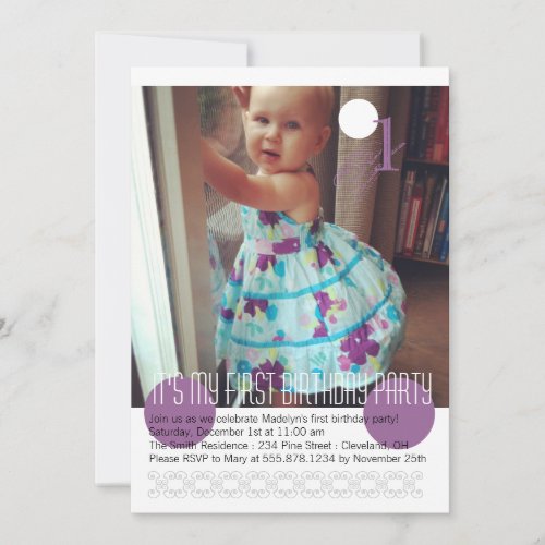 Baby Girl First Birthday Party Invitation