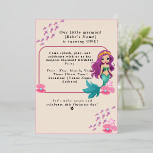 Baby Girl First Birthday Party Mermaid Foil Invitation