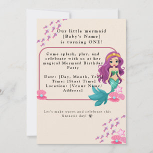 Baby Girl First Birthday Party Mermaid Invitation