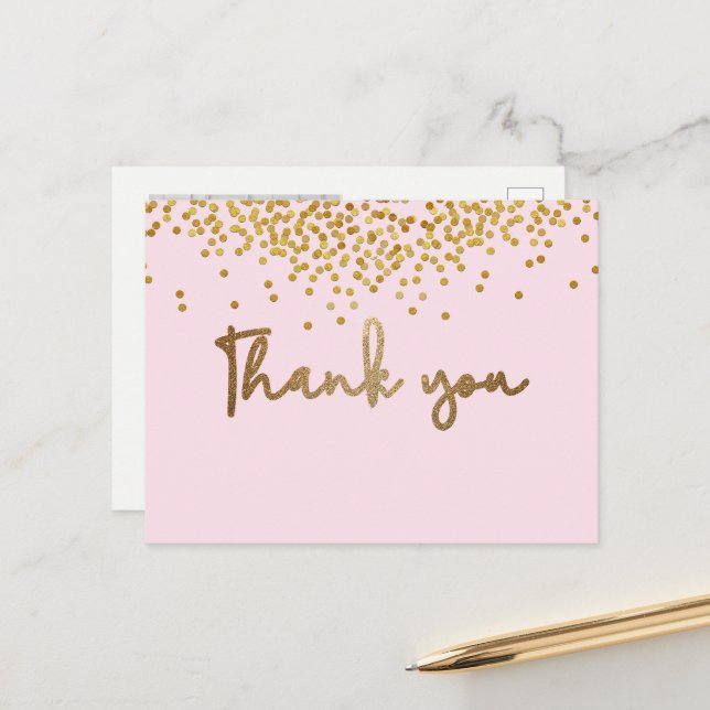 Baby Girl first birthday Photo gold confetti Pink Postcard (Front/Back In Situ)