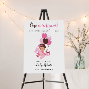 Baby Girl First Birthday Pink Balloon Welcome Sign