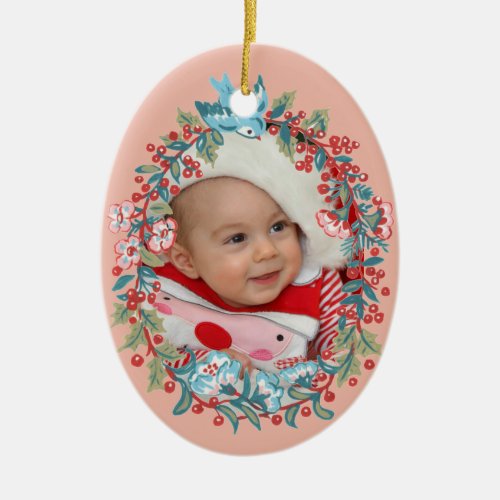 Baby Girl First Christmas 1st Blush Pink Floral Ceramic Ornament