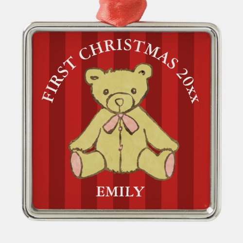 Baby Girl First Christmas Add Name and Year Metal Ornament