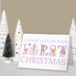 Baby Girl First Christmas Cute Animal Personalized Holiday Card<br><div class="desc">First Christmas holiday card, personalized for a baby girl's 1st xmas. This cute animal design features whimsical typography decorated with a penguin, giraffe, reindeer, bear, christmas birds, holly and string lights. Apart from "first christmas", the text is editable and the template is ready for you to customize for your daughter,...</div>