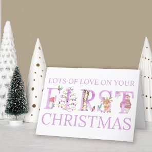 Baby Girl First Christmas Cute Animal Personalized Holiday Card