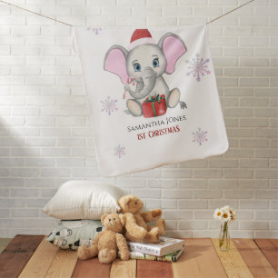 Baby Girl First Christmas Cute Elephant Holidays Blanket