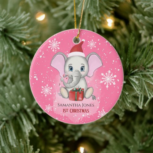 Baby Girl First Christmas Cute Elephant Holidays Ceramic Ornament