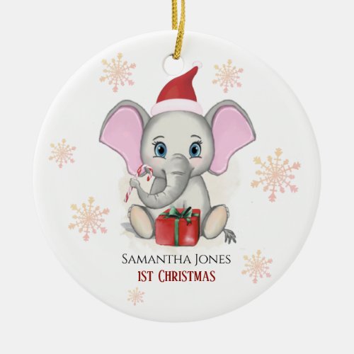 Baby Girl First Christmas Cute Elephant Holidays Ceramic Ornament