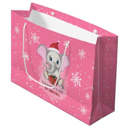 Baby Girl First Christmas Cute Elephant Holidays Large Gift Bag