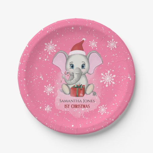 Baby Girl First Christmas Cute Elephant Holidays Paper Plates