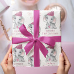 Baby Girl First Christmas Elephant Pink Snow Name Wrapping Paper Sheets<br><div class="desc">Recognize a baby girl's First Christmas with this personalized giftwrap sheets set of 3 featuring a cute watercolor baby girl elephant wearing a pink stocking cap and holding a pink Christmas ornament surrounded by pink snowflakes with your choice of text (the sample shows NAME'S FIRST CHRISTMAS) in your choice of...</div>