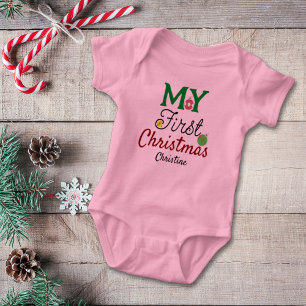 Baby Girl First Christmas Name Baby Bodysuit