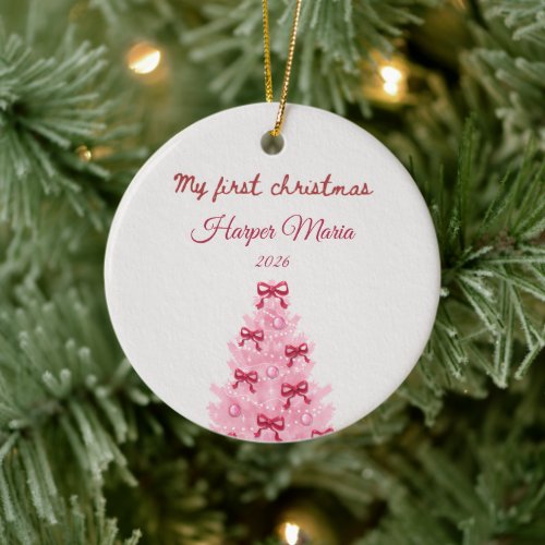 Baby Girl First Christmas Ornament Pink Bow 2026