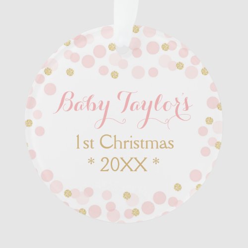 Baby Girl First Christmas Ornament Pink Gold Dots Ornament