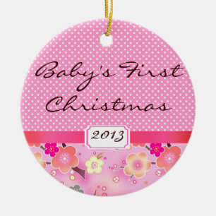 Baby Girl First Christmas Ornament pink sakura