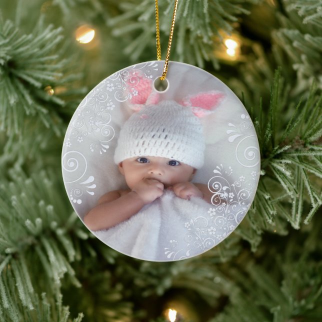 Baby Girl First Christmas Photo Ceramic Ornament (Tree)