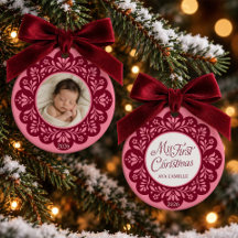 Baby Girl First Christmas Pink Floral Photo