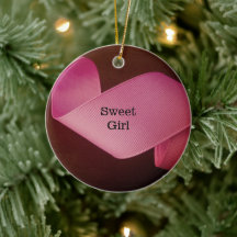 Baby girl first Christmas pink ribbon twirling
