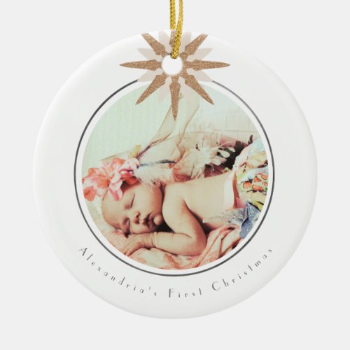 Baby Girl First Christmas Pink Snowflake Photo Ceramic Ornament